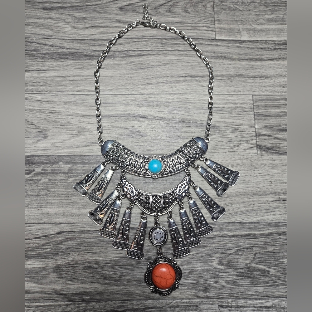 NWOT Boho Statement Necklace with White and Orange Stone